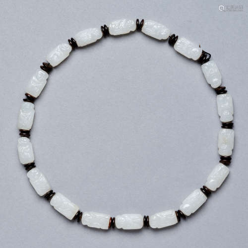A white jade 'arhat' beaded bracelet ,18 beads,Qing dynasty