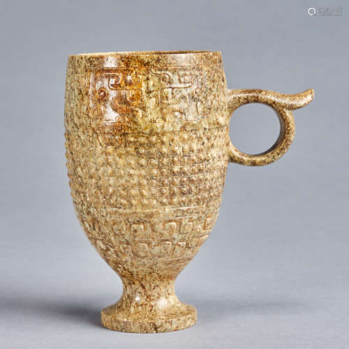 A calcified celadon jade cup ,Han dynasty