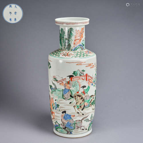 A famille-rose 'figure' vase, Qing dynasty,mark and period o...