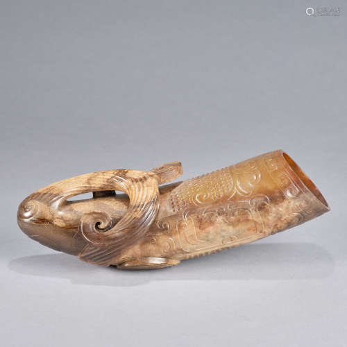 A jade 'ox horn' wine vessel,Han dynasty