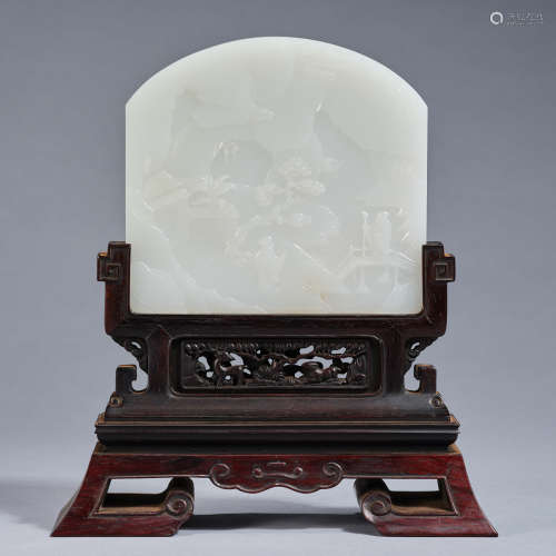 A white jade 'immortals' table screen, Qing dynasty