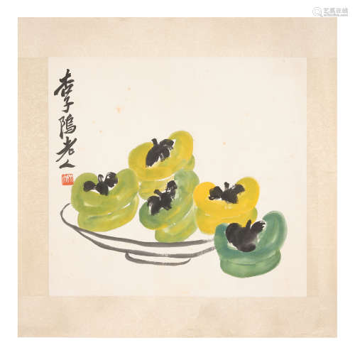 Qi Baishi (1864 - 1957),Five Persimmons,ink and color on pap...