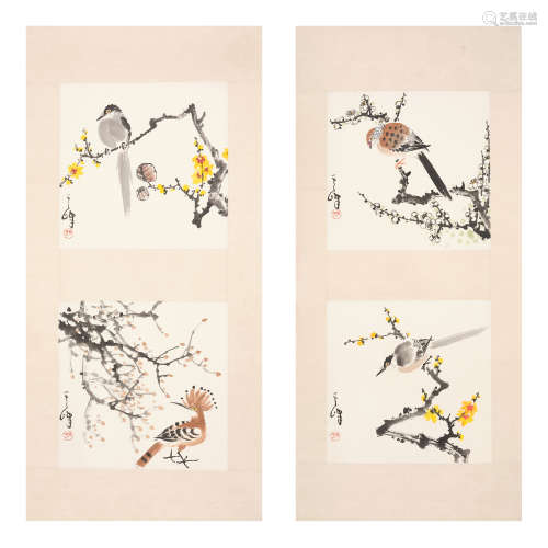 Sun Qifeng(1920-   )Four Birds,ink and color on paper,every ...