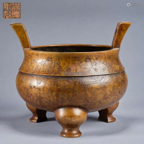 A bronze tripod incense burner,Ming dynasty,Jiajing