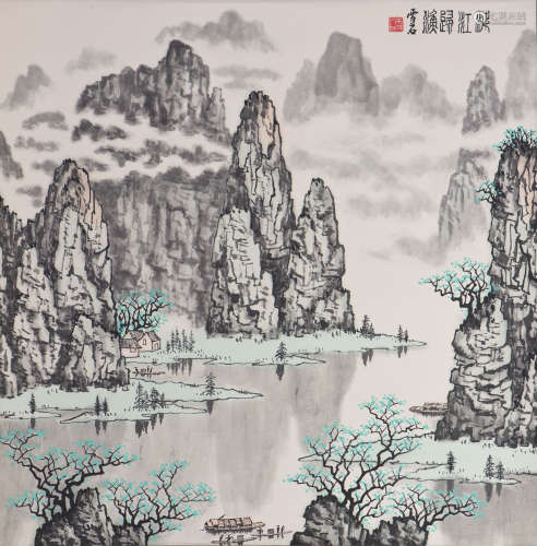 A CHINESE SCROLL LANDSCAPE PAINTING