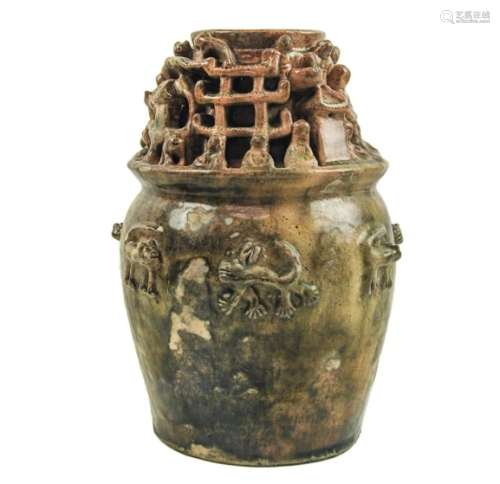 Song Dynasty Style Celadon Pottery Figural Vase