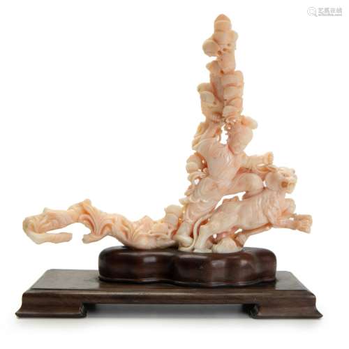 CORAL STATUE OF LOHAN AND TIGER