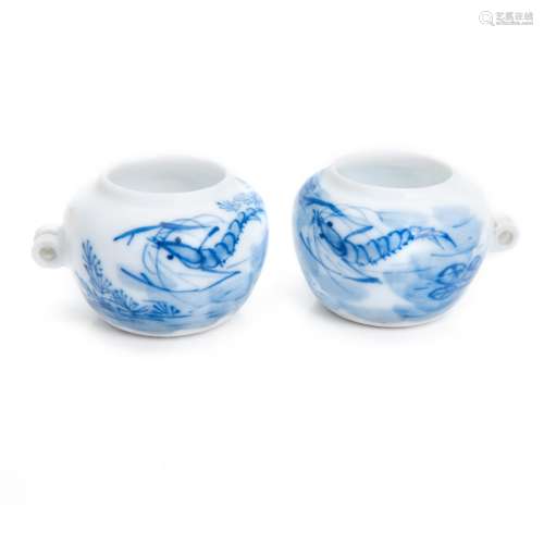 CHINESE BLUE AND WHITE PORCELAIN BIRD FEEDERS