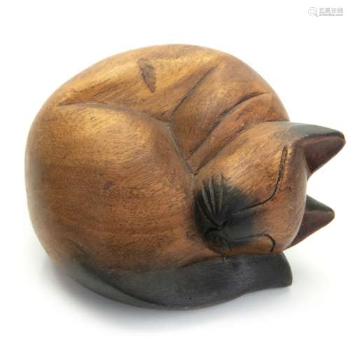 CARVED WOOD CAT FIGURE