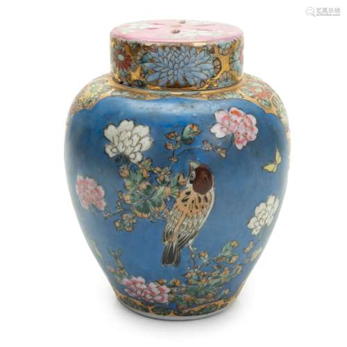 CHINESE FAMILLE ROSE PORCELAIN LIDDED JAR