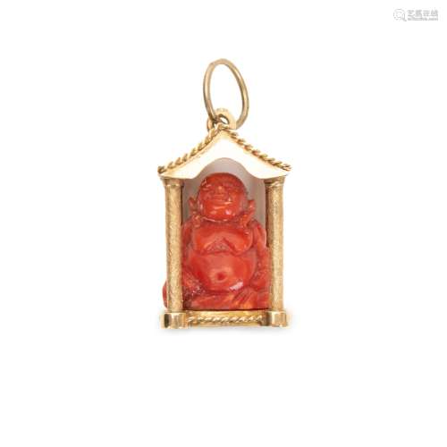 CORAL BUDDHA AND GOLD PENDANT