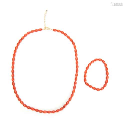 CORAL BEAD NECKLACE AND BRACELETS