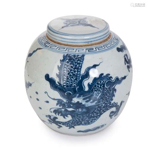 CHINESE BLUE AND WHITE DRAGON JAR