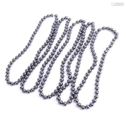 FIVE STRANDS OF 8mm HEMATITE BEADS