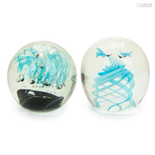 PAIR OF GLASS PAPERWEIGHTS