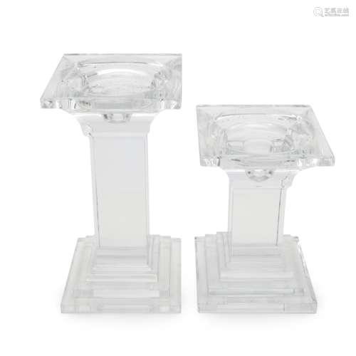 PAIR OF SQUARE GLASS CANDLE HOLDERS