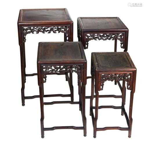 FOUR CHINESE ROSEWOOD NESTING TABLES