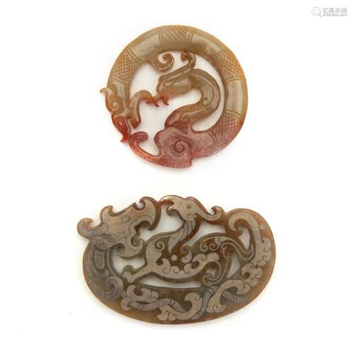 TWO CHINESE DRAGON JADE