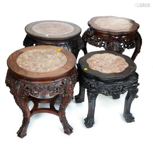 FOUR CHINESE ROSEWOOD MARBLE INSET TABLES