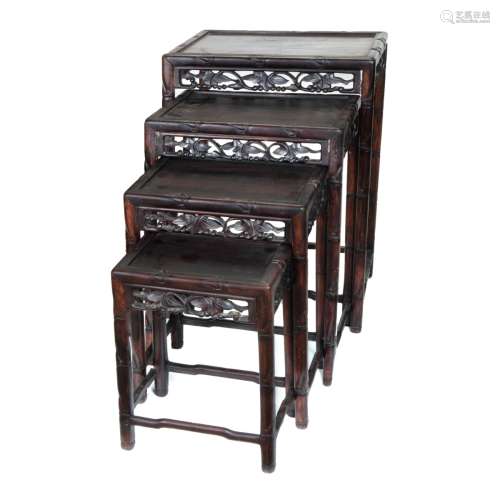 FOUR CHINESE ROSEWOOD NESTING TABLES 