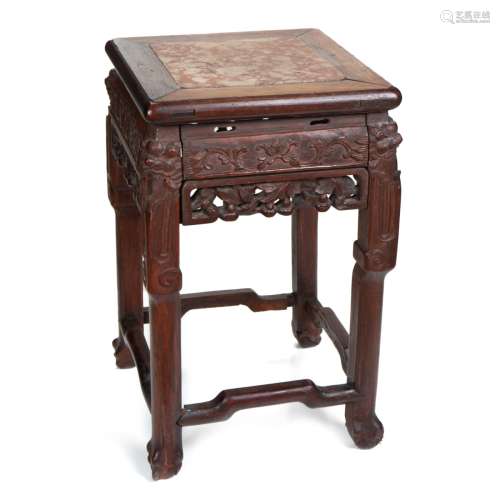 CHINESE ROSEWOOD MARBLE TOP SQUARE STAND