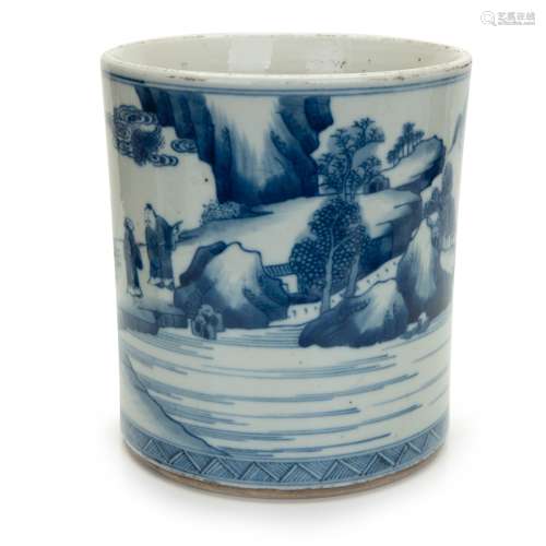 CHINESE BLUE AND WHITE BRUSH POT