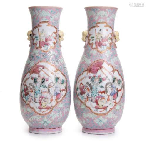 CHINESE FAMILLE ROSE VASES, LATE QING