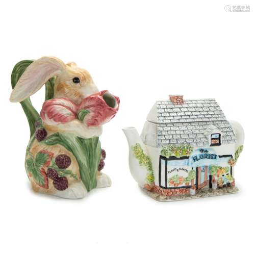 FITZ AND FLOYD RABBIT AND WESTERN HOUSE TEAPOT