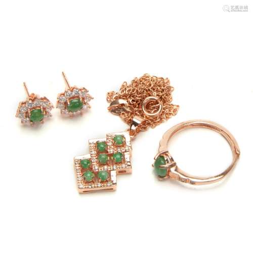 JADE AND GOLD PLATED SILVER JEWELRY SUITE