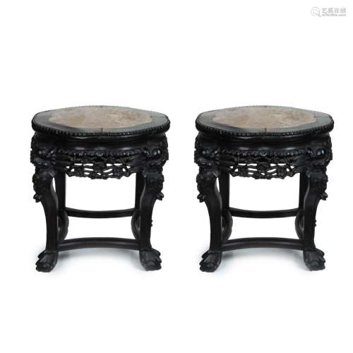 TOP CHINESE ROSEWOOD MARBLE  TOP TABLES