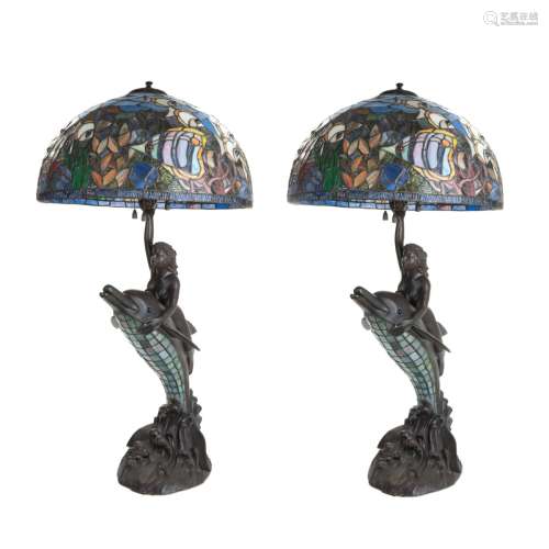 PAIR OF TIFFANY STYLE STAIN GLASS LAMPS