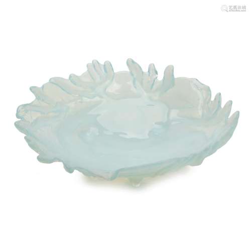 OPAL GLASS DISH CARVED SHELL AND CORAL