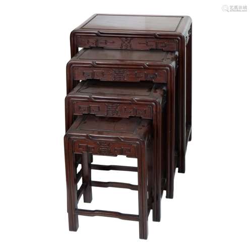 FOUR CHINESE ROSEWOOD NESTING TABLES