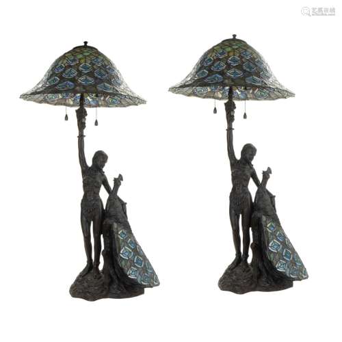 PAIR OF TIFFANY STYLE STAIN GLASS LAMPS