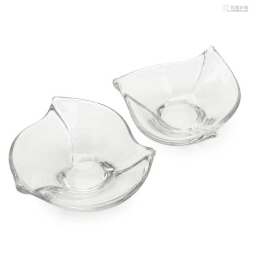 PAIR OF TRI-LOBBED GLASS DISHES