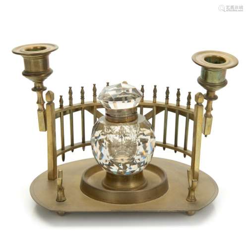 BRASS DESK INKWELL CANDLE HOLDER