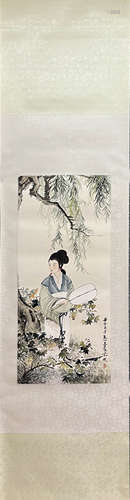 DENG FEN, Chinese Figure Painting Paper Hanging Scroll