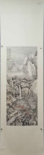 BAI XUESHI, Chinese Landscape Painting Paper Hanging Scroll