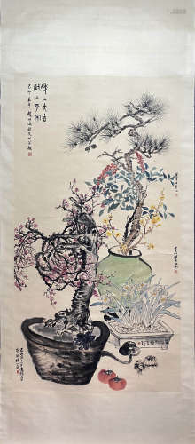 ZHAO SHURU, Chinese Flower and Bird Painting Paper Hanging S...