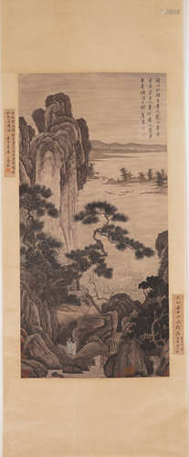 TANG YIN, Chinese Landscape and Figure Painting Hanging Scro...