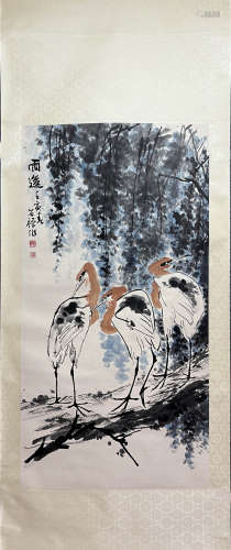 LI KUCHAN, Chinese Flower and Bird Painting Paper Hanging Sc...