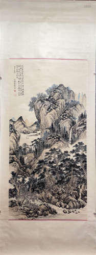 WU QINMU, Chinese Landscape Painting Paper Hanging Scroll