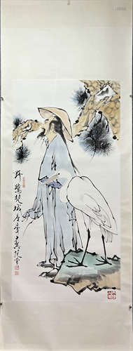 FAN ZENG, Chinese Figure Painting Paper Hanging Scroll