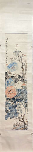 LU HUI, Chinese Flower and Bird Painting Paper Hanging Scrol...