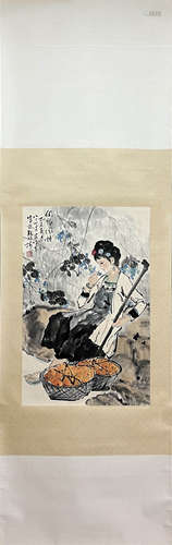 SONG YINKE, Chinese Figure Painting Paper Hanging Scroll