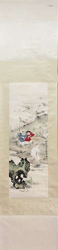 WU GUANGYU, Chinese Figure Painting Paper Hanging Scroll