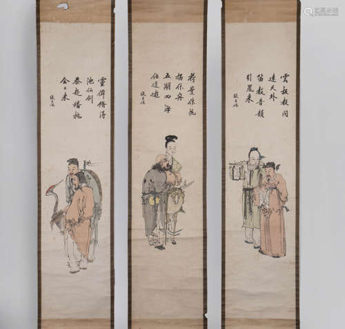 ZHANG SHIBAO, Three Chinese Figure Story Painting Screens