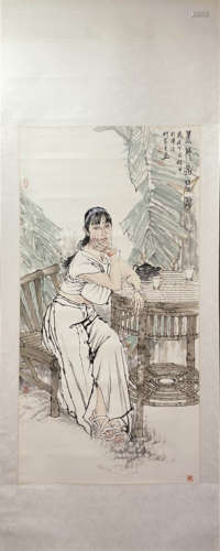 HE JIAYING, Chinese Figure Painting Paper Hanging Scroll