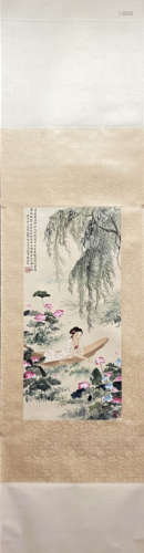 ZHU MEICUN, Chinese Figure Painting Paper Hanging Scroll