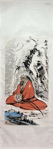 WANG TAO, Chinese Dharma Painting Paper Hanging Scroll